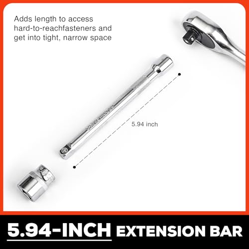 Egofine 21pcs 3/8 Inch Ratchet Socket Wrench Set, Drive Socket Set with 19 Sockets, 6-24mm sockets and 2 Way Quick Released Ratchet Handle and Extension Bar - size: 3/8, style: 21PC Standard Socket Set