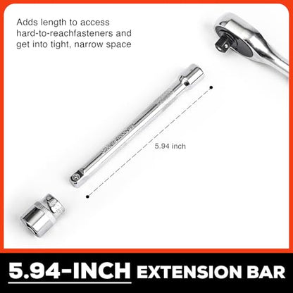 Egofine 21pcs 3/8 Inch Ratchet Socket Wrench Set, Drive Socket Set with 19 Sockets, 6-24mm sockets and 2 Way Quick Released Ratchet Handle and Extension Bar - size: 3/8, style: 21PC Standard Socket Set