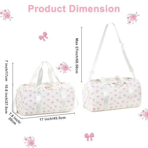 Gym Bag Sports Duffle Bag with Wet Pocket Weekender Overnight Bags with Waterproof Shoe Pouch and Air Hole for Girls Kids Women Workout Travel Bags (Bow Flower-Beige) - color: Bow Flower-Beige