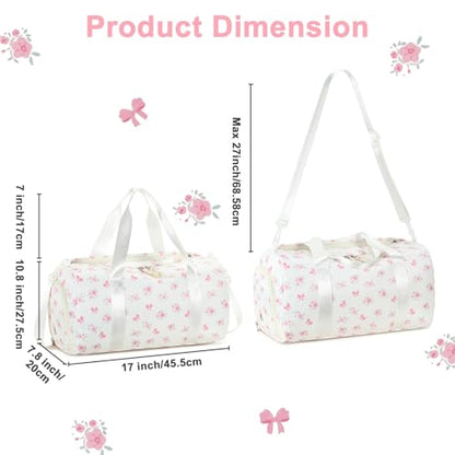 Gym Bag Sports Duffle Bag with Wet Pocket Weekender Overnight Bags with Waterproof Shoe Pouch and Air Hole for Girls Kids Women Workout Travel Bags (Bow Flower-Beige) - color: Bow Flower-Beige