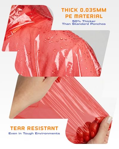 Hagon PRO Disposable Rain Ponchos for Adults (5 Pack) - color: Red (5 Pack)