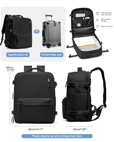 VGCUB Travel Backpack for Women Men for Spirit Airlines Personal Item Bag 18x14x8 Inches Laptop College Waterproof Carry on Flight Approved Work Backpack Mochila de Viaje,Large Black - color: Black, style: X-large