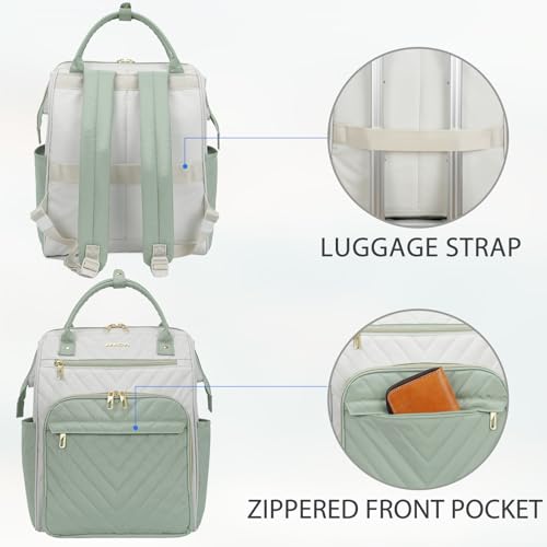VANKEAN 17 Inch Laptop Backpack for Women Fashion Computer Work Bag, Large Capacity Waterproof Backpack, College Daypack Business Travel(Beige-Light Green, 17.3 Inch) - color: Beige-light Green, size: 17.3 Inch