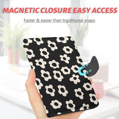 Passport Holder, Travel Wallet Cover with Pen Loop | Cute RFID Blocking Leather Case with Magnetic Closure for Travel Essentials-Flower - color: D-Graphic