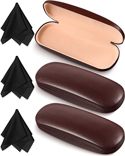 Frienda 3 Pieces Hard Shell Glasses Case Eyeglass Case Protective Sunglass Holder with Cleaning Cloth for Men Women Unisex - color: Brown