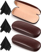 Frienda 3 Pieces Hard Shell Glasses Case Eyeglass Case Protective Sunglass Holder with Cleaning Cloth for Men Women Unisex - color: Brown