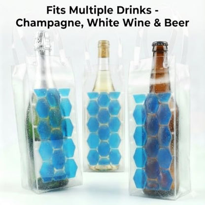 3-Pack Freezable Wine Cooler Bags with Built-in Gel Ice Packs - Portable Hexagon Wine Chiller Sleeve - Reusable Clear Folding Carrier Tote for Champagne, Beer, Picnic & Travel (orange） - color: Blue