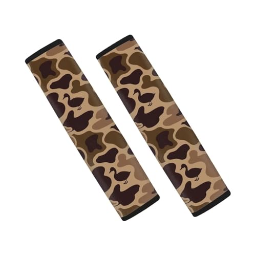 2Pcs Car Seat Belt Cover Pads, Anti-Slip Brown Duck Camo Shoulder Strap Protects Universal Auto Seat Straps for Vehicle Truck SUV Van Sedan, Backpack Straps - color: Brown Duck Camo