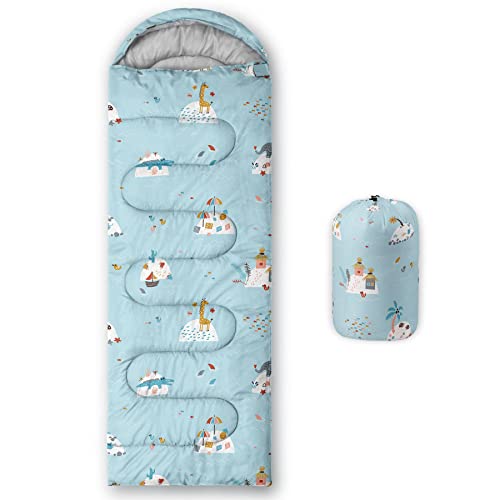 Kids Sleeping Bag for Boys Girls,Animal Island Print-Lightweight Warm Portable Outdoor Indoor-Waterproof Cold Weather Resistant Sleeping Bag for Camping Hiking(Animal Island)
