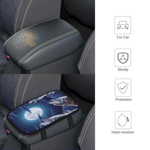 Car Handrail Box Cushion Full Moon Howling Wolf, Anti Slip Center Console Cover, Universal Fit for Cars, Trucks, SUVs - color: Picture (72)