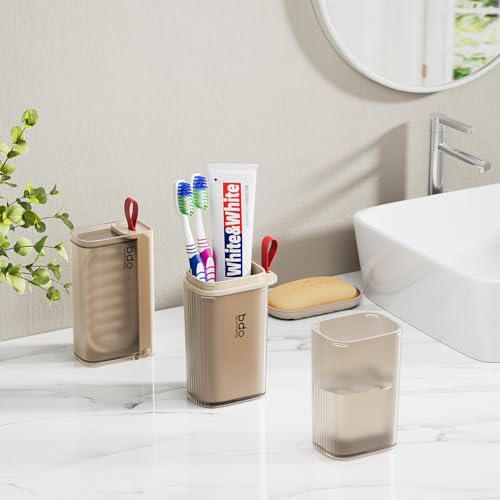 VITVITI Travel Soap Case Container, Portable Toothbrush Travel Case Dish Tray, 7.88 Inch Toothpaste Traveling Toothbrush Holder Set with Cover for Trip/Bathroom/Camping, Clear Coffee - color: Gray Coffee