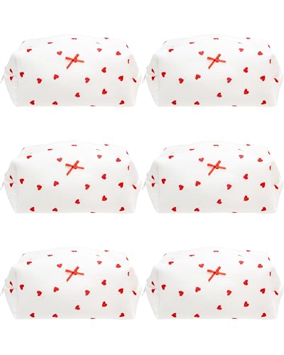 PAZIMIIK 6PCS Cozy Makeup Bag Small Aesthetic Travel Zipper Cosmetic Pouch for Women Make Up Beauty Accessories Brushes,Heart Red - color: Heart Red, size: 6PCS
