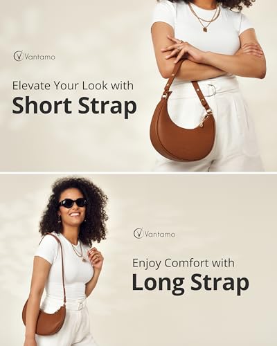 Vantamo Crescent Bags For Women with RFID Protection, Half Moon Clutch Purses for Women with Anti-Theft Clip for Extra Safety - color: Sienna