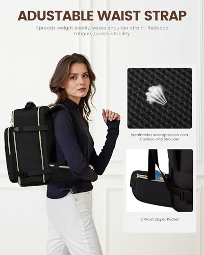 LOVEVOOK 40L Travel Backpack with Waist Strap,Flight Approved Carry on Backpack,Waterproof Personal Item Travel Bag,TSA Carry on Luggage Suitcase Travel Essentials,Gifts for Women & Men,fit 17" Laptop - color: Black-black, size: Large-40L-4Pcs(Waist Strap