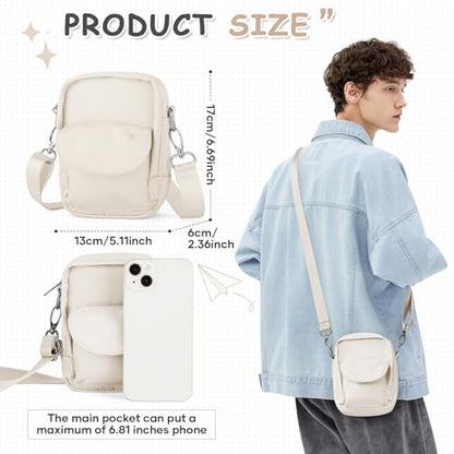 SEAFEW Mini Crossbody Bag Shoulder Bag for Men, Small Messenger Satchel Bag for Women - color: Beige - Sling
