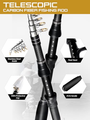 Fishing Pole Kit, Carbon Fiber Telescopic Fishing Rod and Reel Combo with Spinning Reel, Line, Bionic Bait, Hooks and Carrier Bag for Adult Teens Beginners - size: 2Pack 6.89ft