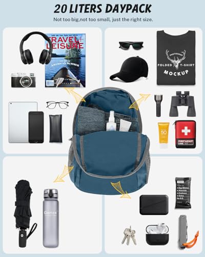 Gonex Ultra Lightweight Packable Backpack Daypack Handy Foldable Camping Outdoor Travel Cycling Backpacking - color: Grey Blue