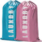 2 Pack Large Travel Laundry Bags, Blue + Pink - 24"x36” Heavy Duty Mesh Machine Washable Dirty Organizer with Drawstring for College - Holds 4 Loads - color: Blue + Pink