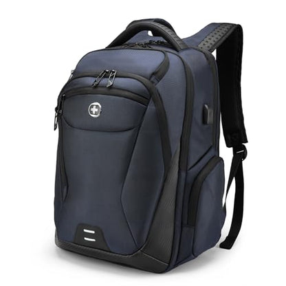 Swissdigital Design Men's Laptop Backpack for College and Business Travel with Integrated USB Charging Port and RFID Protection Fits Laptops up to 15.6 inch, Blue | SD1695-12 - color: Blue