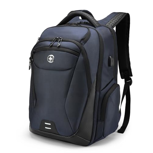 Swissdigital Design Men's Laptop Backpack for College and Business Travel with Integrated USB Charging Port and RFID Protection Fits Laptops up to 15.6 inch, Blue | SD1695-12 - color: Blue