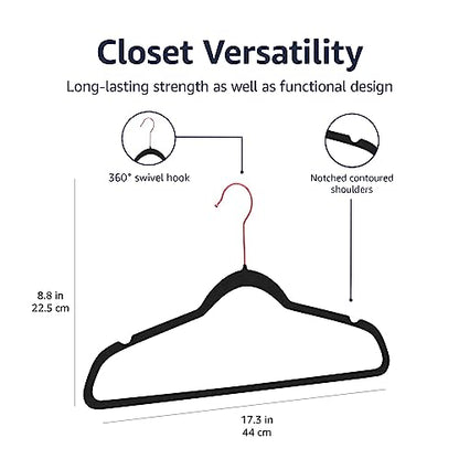 Amazon Basics Slim Velvet Non-Slip Space Saving Sturdy Suit Clothes Hangers, Closet Organizer, Black/Rose Gold, 30-Pack - color: Black/Gold, size: Pack of 30