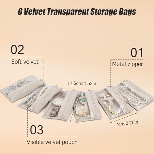 DesignSter Small Jewelry Box, Travel Small Jewelry Organizer with Earring Tray and Ring Holder, Square Travel Jewelry Storage Case with 6 Velvet Jewelry Pouches, Black - color: Black