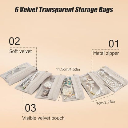 DesignSter Small Jewelry Box, Travel Small Jewelry Organizer with Earring Tray and Ring Holder, Square Travel Jewelry Storage Case with 6 Velvet Jewelry Pouches, Black - color: Black