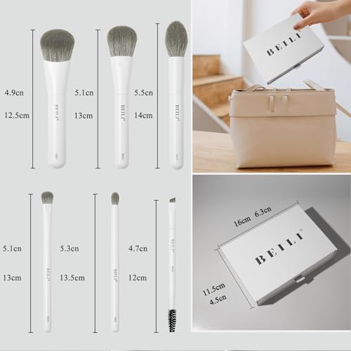 BEILI Mini 6Pcs Makeup Brush Set – Classic White, Professional Makeup Brushes for Foundation, Contour, Highlighter & Blending, Travel-Ready with Sponge - color: White