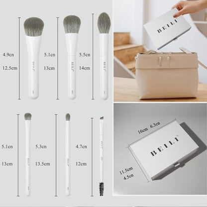 BEILI Mini 6Pcs Makeup Brush Set – Classic White, Professional Makeup Brushes for Foundation, Contour, Highlighter & Blending, Travel-Ready with Sponge - color: White