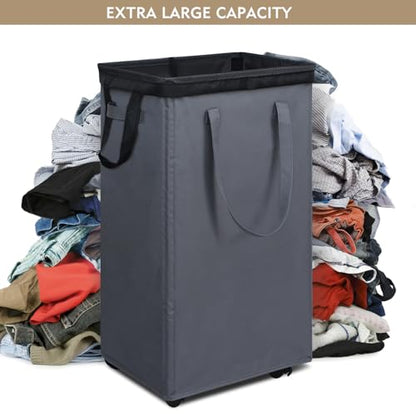 DOKEHOM 90L X-Large Laundry Basket with Removable Wash Bag on Wheels, Collapsible Rolling Laundry Hamper, Foldable Clothes Organizer, Folding Washing Bin (Grey) - color: Grey, size: X-Large Pro 29"