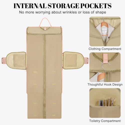 Geestock Garment Duffle Bags for Travel, Convertible Carry On Garment Bag with Shoe Pouch & Shoulder Strap, 2 in 1 Foldable PU Leather Suit Travel Bag for Women & Men, Pink - color: Pink