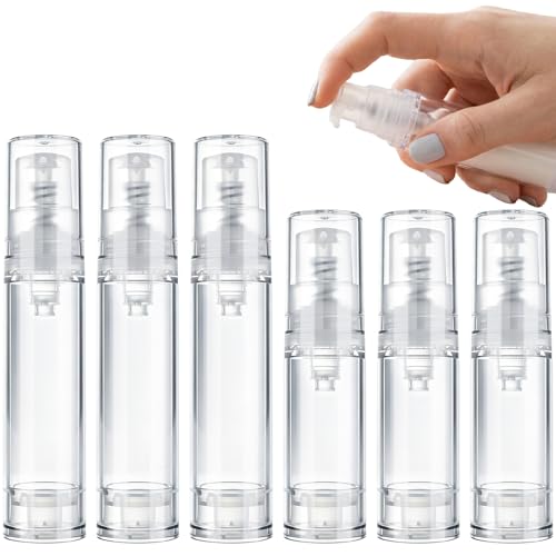 6pcs Airless Travel Pump Bottle, Empty Refillable Vacuum Pump Bottle, 5ml 10ml Plastic Press Lotion Travel Container for DIY Cosmetic Foundation Toiletries- Clear - color: Clear-6pcs-5,10ml
