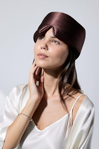 DROWSY Silk Sleep Mask - Face-Hugging, Padded Cocoon for Luxury Sleep in Total Darkness - 100% Pure Mulberry Silk (Cocoa Glow) - color: Chocolate, size: 1 Count (Pack of 1)