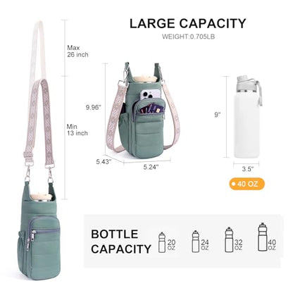Water Bottle Bag 40 oz Crossbody Bag Insulated Carrier Purse Holder for Walking Hiking with Adjustable Strap - color: Light green