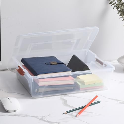 Clear Plastic Storage Bins with Lids Stackable Storage Box for Crafts, Supplies (Large 4Pack Brown) - size: Large 4Pack Brown