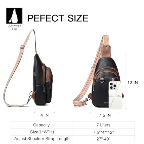 LATMAP 7L Sling Bag for Women Men Leather Small Sling Backpack Daypack Anti Theft Fanny Pack Crossbody Purse Travel - color: Regular Size-black With Brown