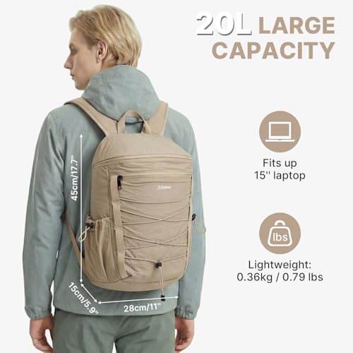 G4Free Hiking Backpack for Women Men 20L Lightweight Travel Backpacks Daypack Outdoor Daily Camping, Khaki - color: Khaki