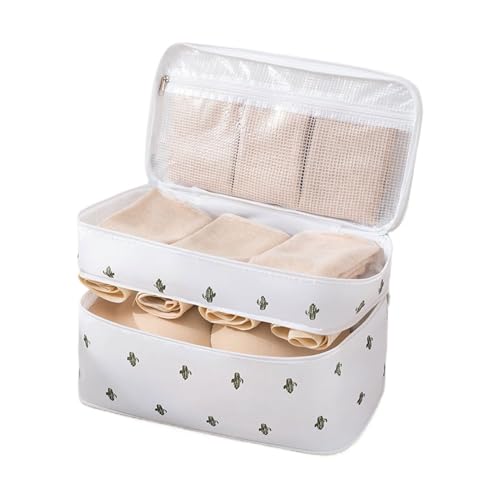 Travel Underwear Organizer – Compact Bra Storage Case, Foldable Lingerie Pouch, Lightweight Multi-Compartment Packing Cube, Portable Toiletry Storage Container, Durablee Luggage Bag | for Holiday - color: White