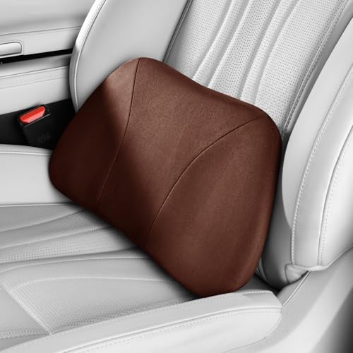 Lumbar Support Pillow,Back Pain Relief Cushion,fits tightly around the waist,Memory Foam,Skin-friendly Suede Fabric,fit Car Drive,Office chair,Rest seat,Improve Posture,Portable,15.5''Lx 8.7''H - color: Coffee