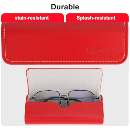 RayLove Hard Shell Glasses Case, Lightweight Leather Eyeglass Case, Travel-Friendly Sunglasses Protector for Men & Women - color: Red