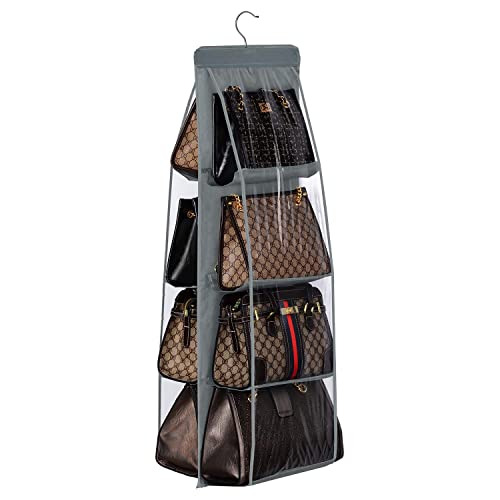 Lirex Handbag Hanging Purse Organizer for Closet, 8 Pocket Handbag Storage Organizer Hanger Oxford Cloth Closet Organizer for Family Closet Bedroom, Foldable and Universal Fit, Dark Grey - color: Dark Grey