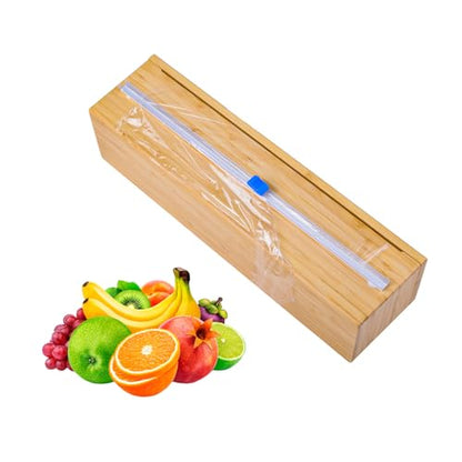 Uncle Jack Plastic Wrap Dispenser with Slide Cutter, Fit 13'' Rolls, Bamboo Aluminum Foil Dispenser with Cutter for Wax Paper, Saran Wrap