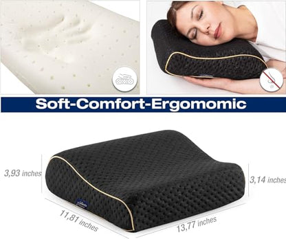 alkamto Travel & Camping Comfortable Memory Foam Pillow – Easy to Carry Portable Bag – Temperature Regulating Pillow Case (Black Contour + Extra Cover) - size: Black Contour Travel + Extra Cover