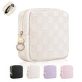 4.9" Small Makeup Bag, Checkered Mini Cosmetics Bag for Purse with Ring Buckle, Portable Small Travel Makeup Pouch for Women (Checkered, Beige) - color: Checkered Beige-4.9 inch