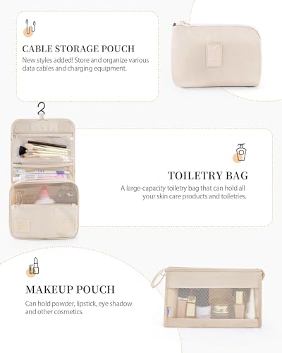 Packing Cubes for Suitcase 11PCS Luggage Packing Organizers Travel Essentials Luggage Organizer Hooked Toiletry Bag Cosmetic Bag and Shoes Bag, Beige - color: Beige-11pcs