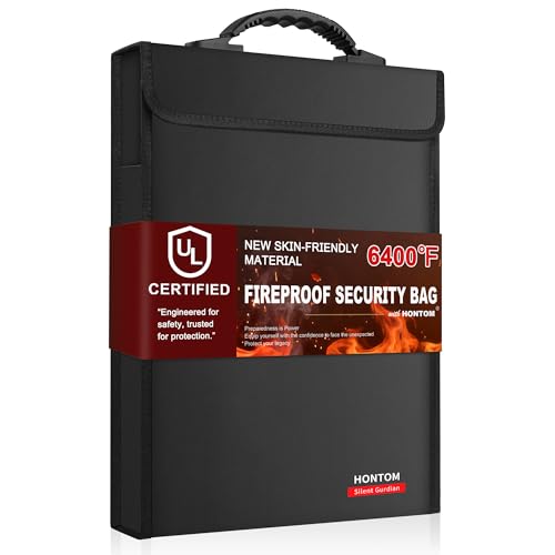 6400℉ Fireproof Document Bag with Lid, 15.4"x11.4"x1.77" Fireproof Waterproof Money Bag with 2 Pockets for Files, 12 Layers Heat Insulated Safe Storage for A4 Legal Letter Size Documents and Valuables - color: Black, size: 15.4"x11.4"x1.77"