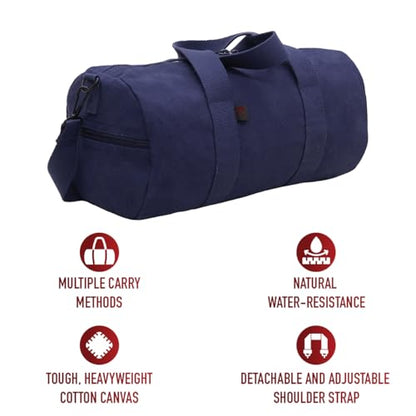 Rothco Heavy-Duty Canvas Shoulder Duffle Bag - Rugged Travel Gym Gear Equipment Bag - color: Navy Blue, size: 17 Inches