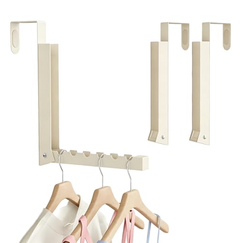 BAKON Over The Door Hanger, Folding Over Door Drying Rack Coat Rack for Indoor Laundry Room Compact Small Space Foldable Portable Door Hanger Organizer Collapsible (2, Beige) - color: Beige