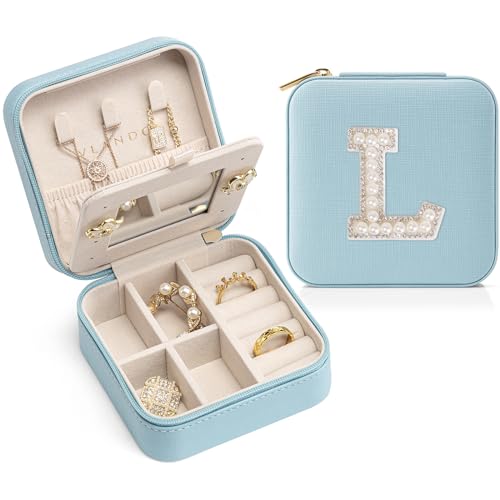 VLANDO Preppy Stuff Jewelry Holder Organizer, Preppy School Supplies for Teens Girl Gifts Trendy Stuff, Preppy Jewelry Travle Case for Teens Girls, Birthday Gifts for Daughers - Letter L, Blue - color: Blue, size: L