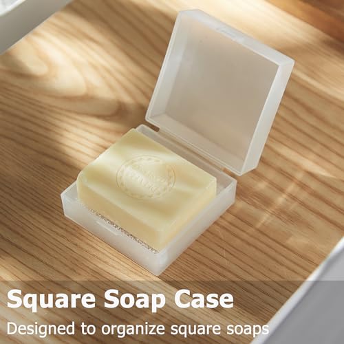 Ozner Travel Soap Case, Bar Soap Holder Fit Dr Squatch Soap, Shampoo Bar Holder for Traveling, Gym, Square Travel Soap Container with Draining Pad (Transparent White) - color: Transparent White